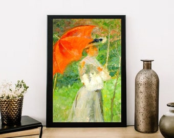 Matej Sternen: "The Red Parasol" Extremely Rare Print, Painting Circa 1904; Printable Art, Digital Art, Wall Art; Impressionist Art Print