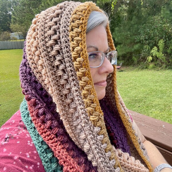 Hooded Crochet Cowl Fall Colors, Infinity Scarf Snood