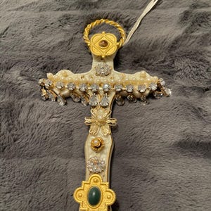 Handmade Ceramic Jewelry Collage Cross Wall Decor
