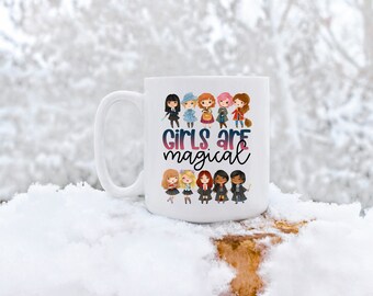 Girls are Magical | Fun Coffee Mugs | Best Friend or Coworker Gifts | 11 oz White Ceramic Coffee Mug |