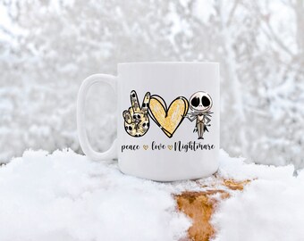 Peace, Love, and Nightmares | Unique Coffee Mug | Best Friend or Coworker Gifts | 11 oz White Ceramic Coffee Mug |