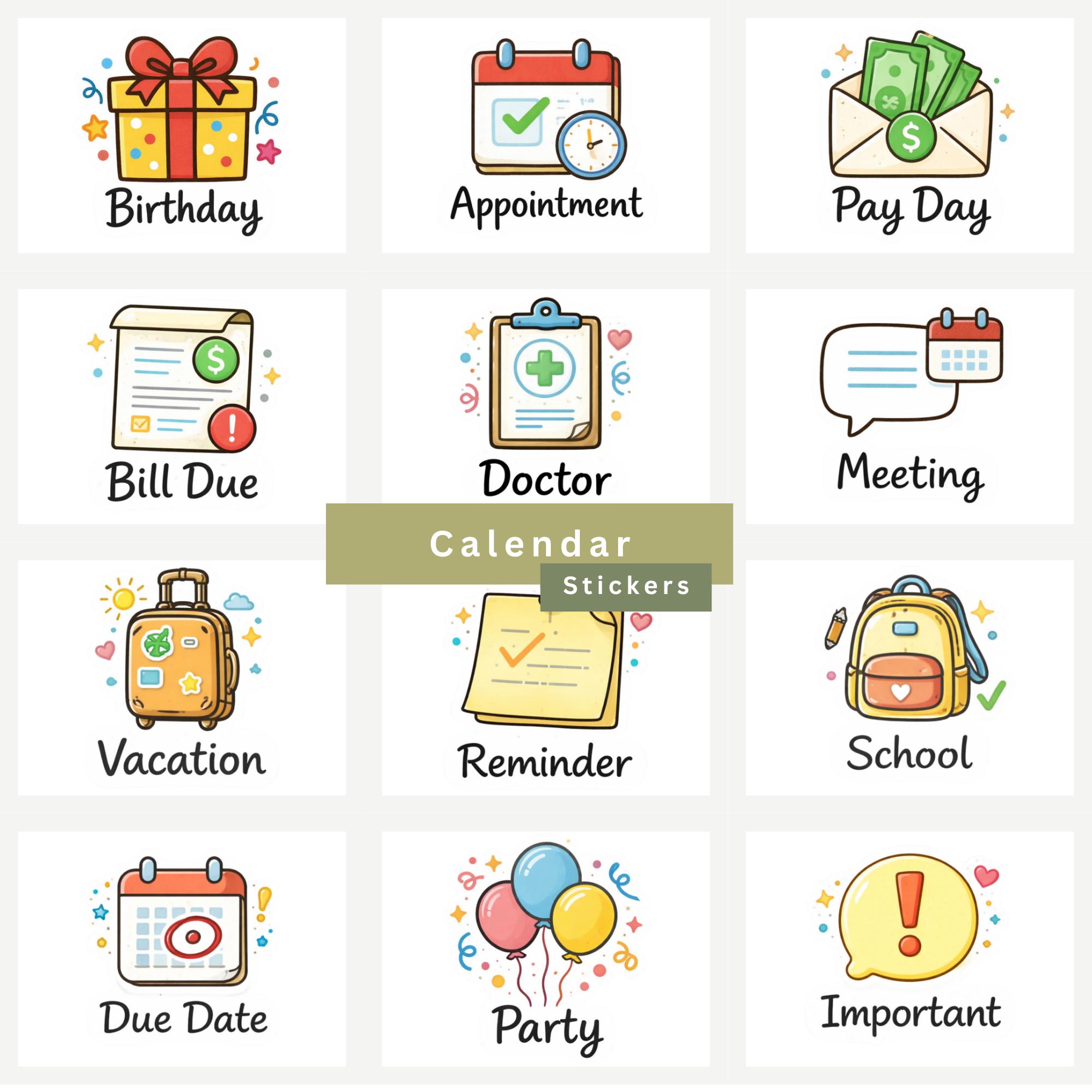 Calendar Vinyl Sticker Set (48 or 96 Stickers), Planner Organization ...