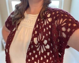 Handmade Crochet Flower Cardigan: 100% Cotton Open Front