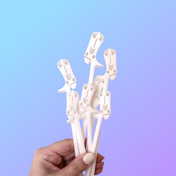 Cowgirl + Cowboy Boot White Swizzle Cocktail Stir Sticks, Set of 8