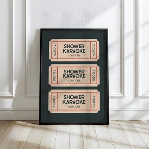 Shower Karaoke Ticket Green Print, Bathroom Aesthetic Poster, Retro Print, Funny Wall Art Poster, Trendy Cute Decor, Digital Download
