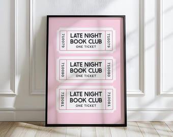 Book Club Ticket Poster: Late Night Reading, Pink Print (Digital Download)