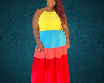 Rainbow Plus Size Tiered Maxi Dress