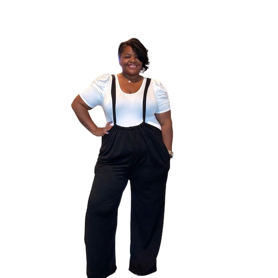 Plus Size Boho Chic Wide Leg Suspender Pants - Etsy