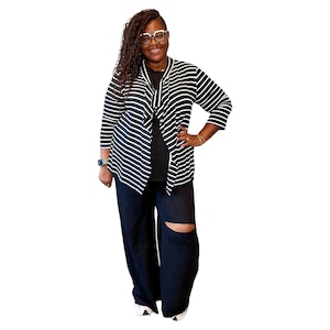 Women&#39;s Plus Size Striped Open Front Cardigans
