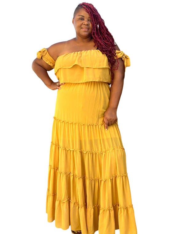 Women's Plus Size Honey Mustard Tired Maxi Dress Women's Plus Size Honey Mustard Tired Maxi Dress