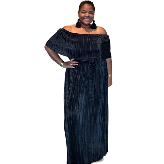 plus size black pleated dress Maweii Plus Size Women Elegant Solid Color Pleated Round Neck Sleeveless  Dress
