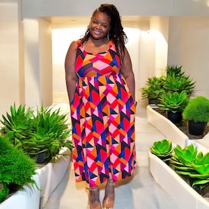 Plus Fit And Flare Midi Dress W/ Side Pockets
