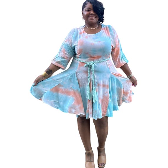 plus size flowy mini dress By The Bay Seashell Print Flowy Mini Dress (Blue) main image 0