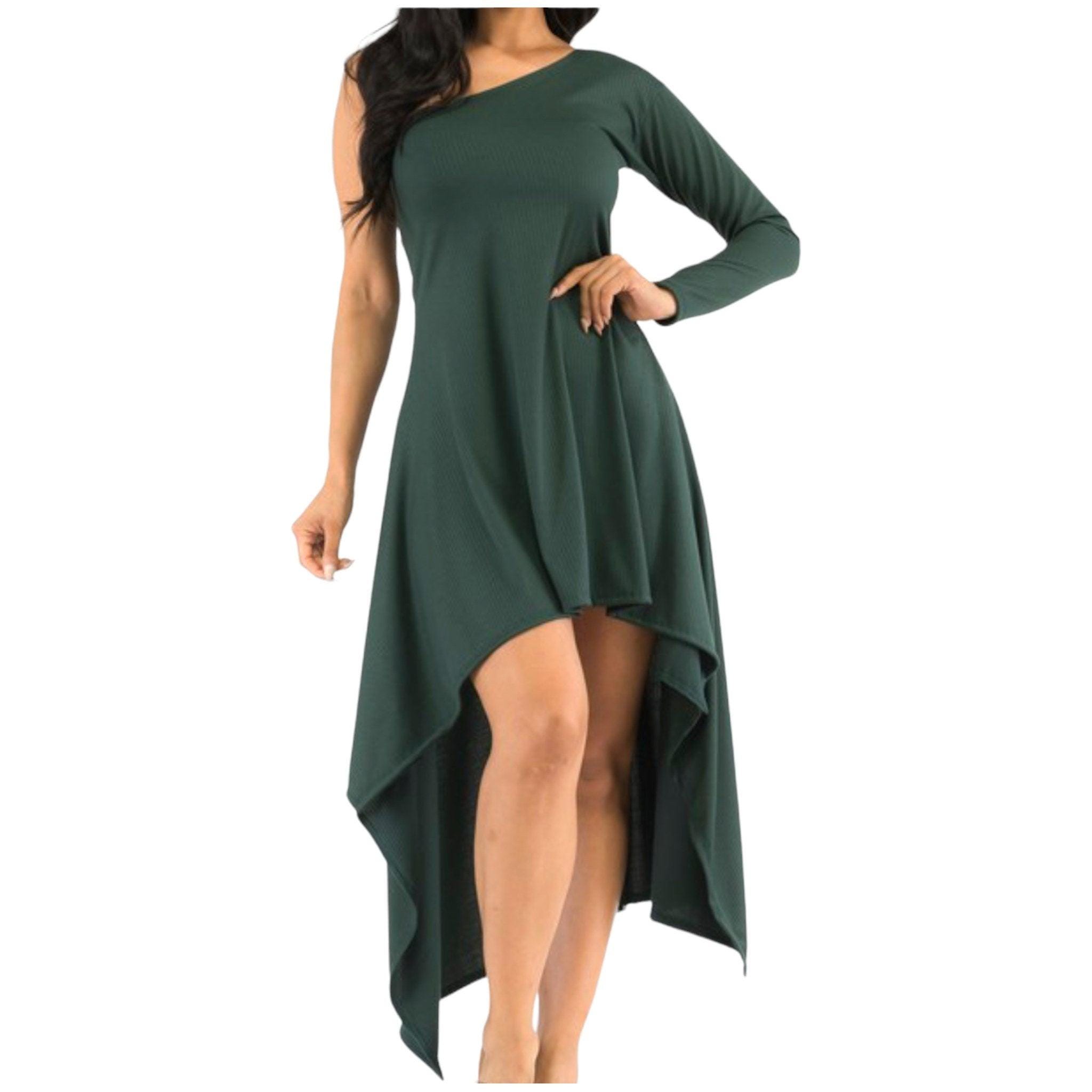 One Shoulder Sleeveless Lace Dress With Sash Emerald Plus Size