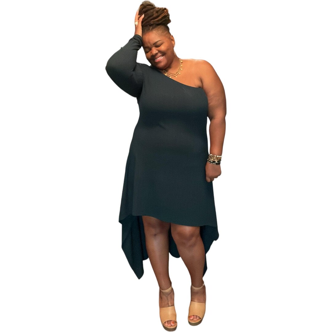 One Shoulder Dresses with Lace Bodice Emerald Plus Size