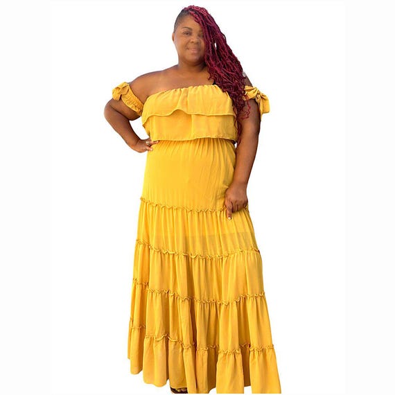 Women's Plus Size Honey Mustard Tired Maxi Dress Women's Plus Size Honey Mustard Tired Maxi Dress