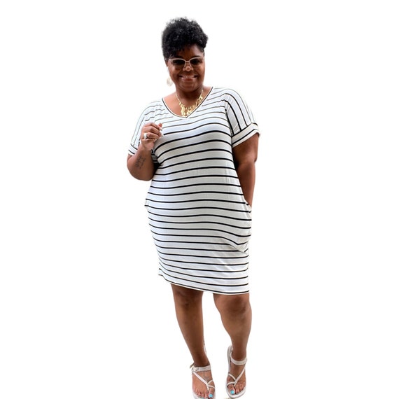 Plus Size Everyday Basic Striped Tunic Dress