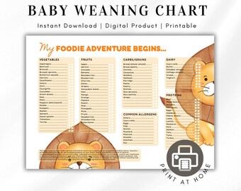 Baby Weaning Chart - Lion design | printable product | baby lead weaning | baby food tracker | baby's first foods | digital product