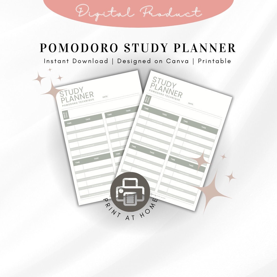 Study Planner | Pomodoro Method Study Resources | Student A4 Printable ...