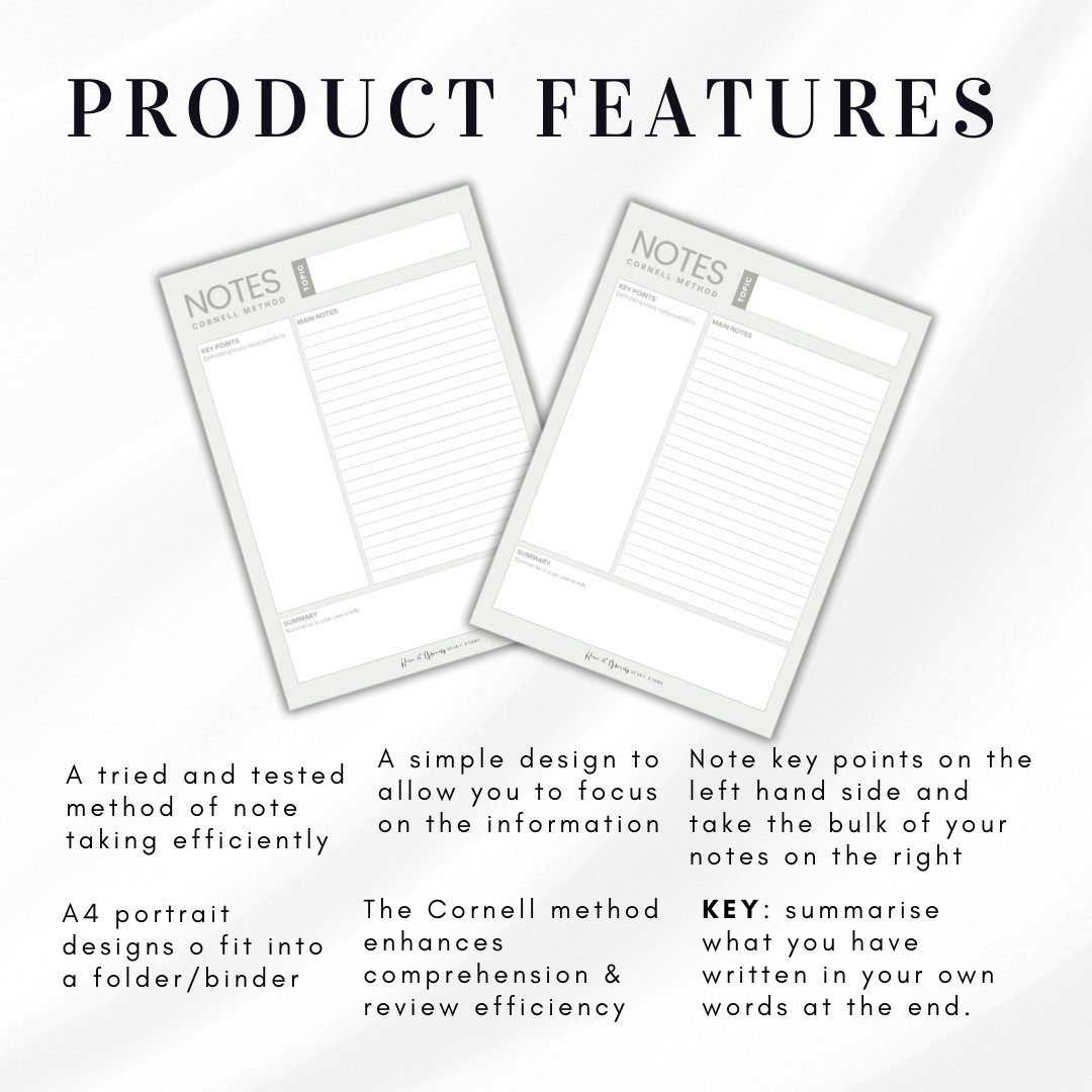 Student Note Taking | Cornell Method | Study Resource | A4 PRINTABLE ...