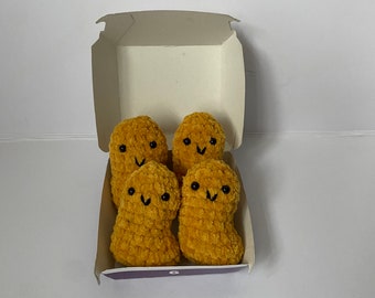 Set of 4 Chicken nugget  - cute handmade, super soft, crochet amigurumi chicken nugget, stress ball, gift. Birthday. Food *box not included