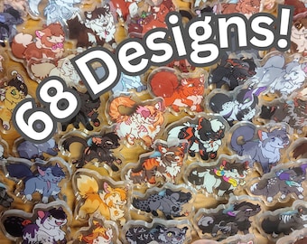 May include: A collection of 68 unique acrylic designs featuring various cartoon-style wolf characters in different colors and poses. The designs are displayed on a wooden surface, with the text "68 Designs!" overlaid on the image.