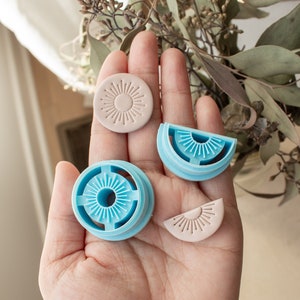 Embossed Sun Dangles | Sunset Circle Semi Circle Polymer Clay Cutter Dangle, floral boho Clay Cutter