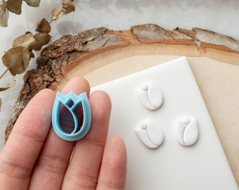Tulip Clay Cutter | Tulip Stud, Flower Stud Clay Cutter, Floral Polymer Clay Cutter, Embossed Flower Clay Cutter