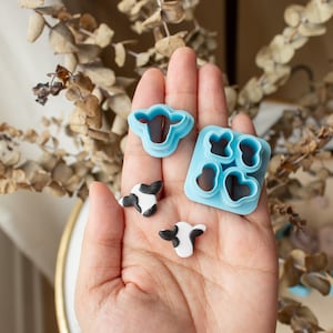 Cow and Spotted Print Clay Cutter Set | polymer clay cutter, farm animal clay cutters, cow clay cutter, cow head clay cutter