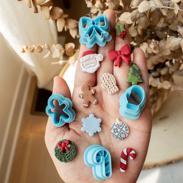 The Holiday Collection |  Polymer Clay Stud Earring Cutters, Christmas tree, ornament, snowflake, santa, candy cane, gingerbread, hat mitten