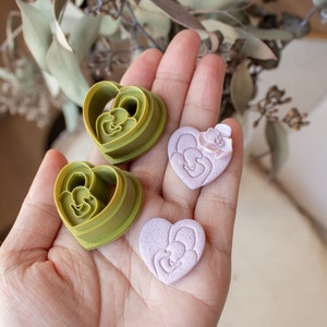 Mamá y bebé corazón en relieve / cortador de arcilla polimérica del Día de la Madre, corazón de mamá