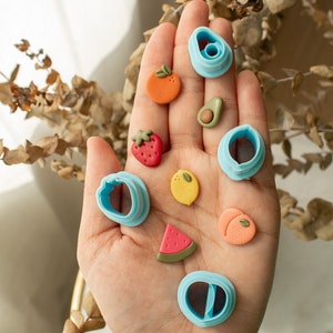 Fruit Embossed Studs Polymer Clay Cutters | Lemon Lime Orange avocado watermelon strawberry peach clay studs, fruit polymer clay cutters