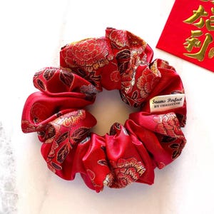 Chinese New Year Scrunchie | Lunar New Year Hair Tie | Gifts for Her | Red Cheongsam Accessories | Qipao Ponytail Holder | Satin Brocade