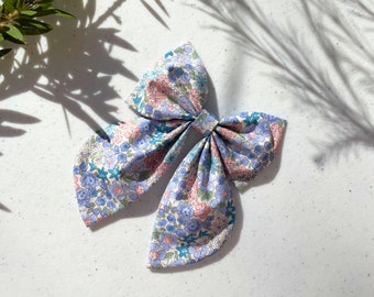Floral Hair Bow with Tail “BLUEBELLE” | Blue Hair Clip | Handmade Accessories | Gift for Her | Girls Bow