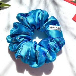 Chinese New Year Scrunchie | Lunar New Year Hair Tie | Gifts | Turquoise Cheongsam Accessories | Qipao Ponytail Holder | Satin Brocade
