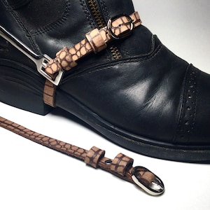 Brown Snake Print Leather Spur Straps