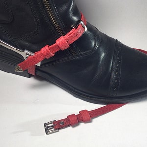 Red Leather Crocodile Print Spur Straps for Adults and Kids