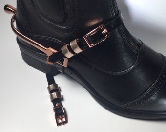 Black Leather Spur Straps w/Rose Gold Keepers