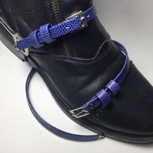 Royal Blue Crocodile Print Leather Spur Straps