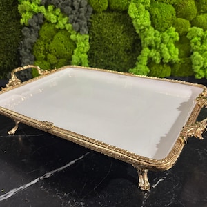 Luxury Porcelain & Metal Service Plate | Gold and Silver | Cake and Food Tray for Elegant Presentations