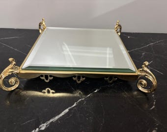 Bandeja de vaidade espelhada dourada: organizadora elegante de joias, perfumes e maquiagem