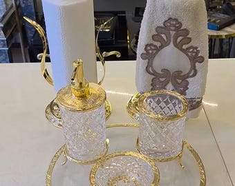 Modern 6-Piece Bathroom Accessory Set, Elegant Countertop Decor