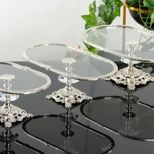 Elegant Glass and Metal Serving Trays Gold Silver Oval Rectangular Perfect for Dining Decor and Gifts, Mother&#39;s Day Gifts 2025