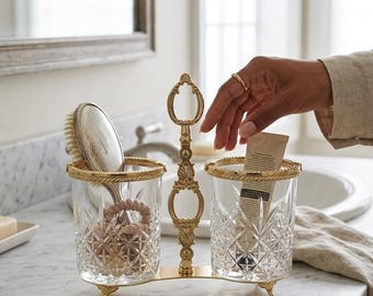 Crystal Makeup Brush Holder, Luxury Vanity Organizer, Glam Bathroom Decor Gift for Her