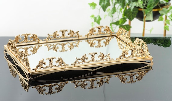 Luxury Gold Mirror Tray: Large Vanity & Ottoman Decor (60x38 cm)