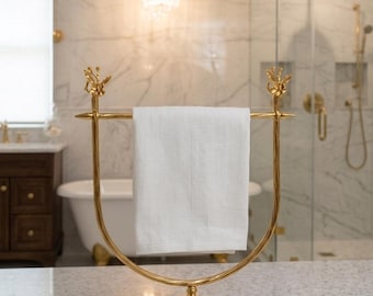 Gold Finish Hand Towel Stand | Antique Style Solid Metal Countertop