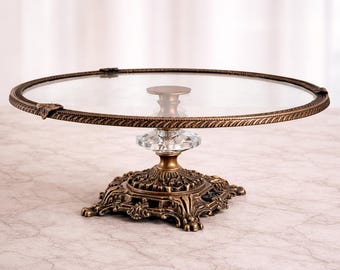 Gold Metal & Glass Cake Stand | 29cm Elegant Dessert Display