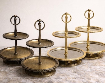 Bandeja escalonada dorada vintage, soporte de metal de 2 niveles para servir