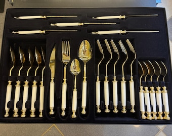 Titanium Dinnerware Set for 6: Golden Modern Flatware