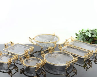 Vassoio da portata in vetro e metallo oro e argento • Elegante complemento d'arredo